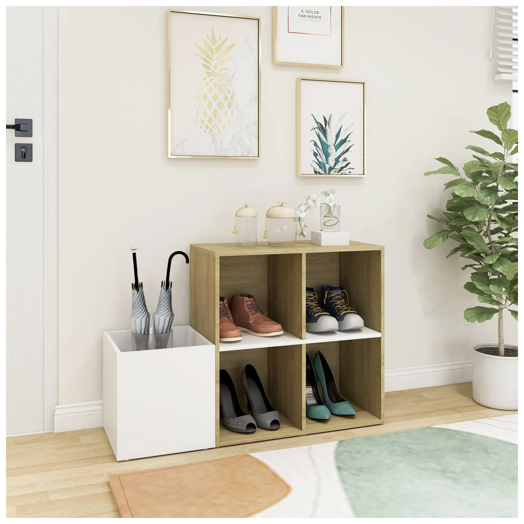 Hall Shoe Cabinet White and Sonoma Oak 105x35.5x70 cm Engineered Wood