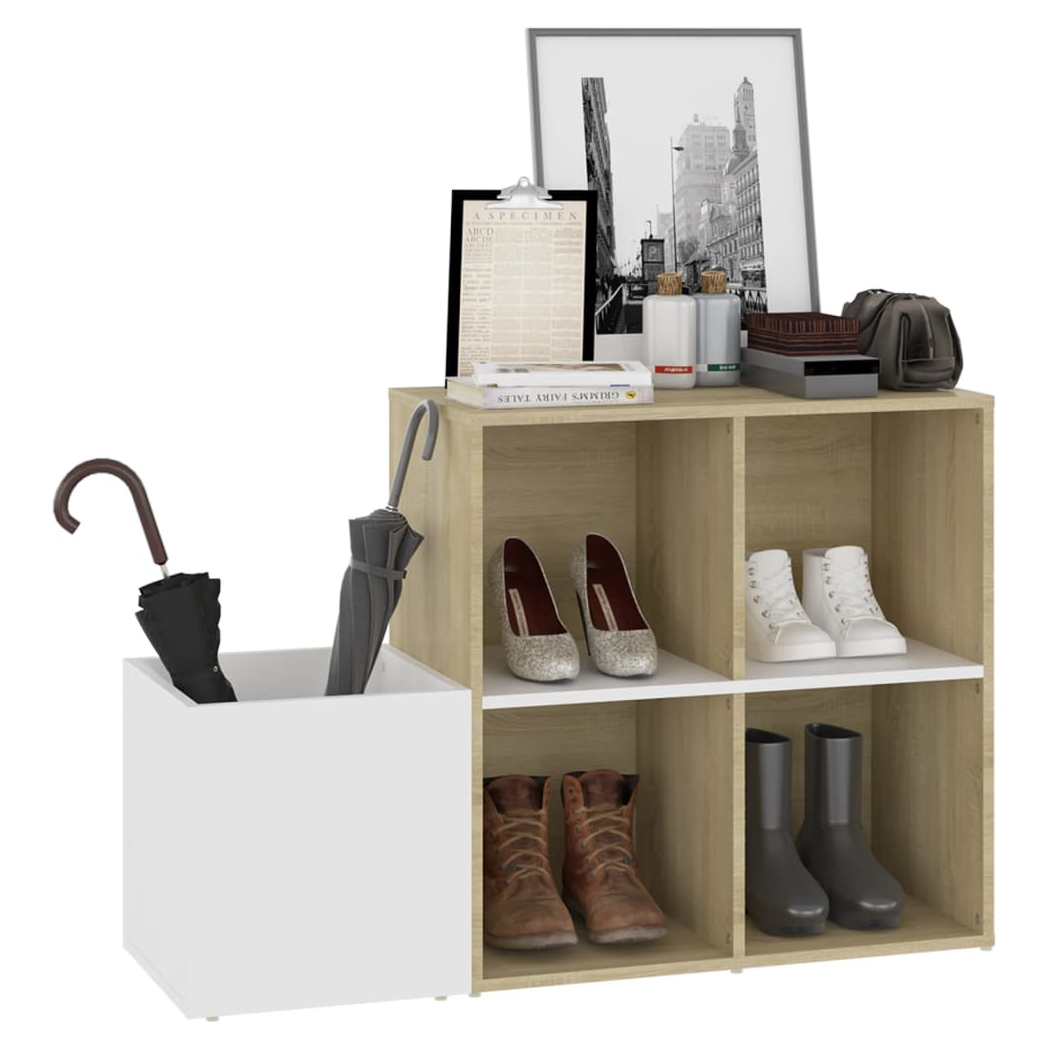 Hall Shoe Cabinet White and Sonoma Oak 105x35.5x70 cm Engineered Wood