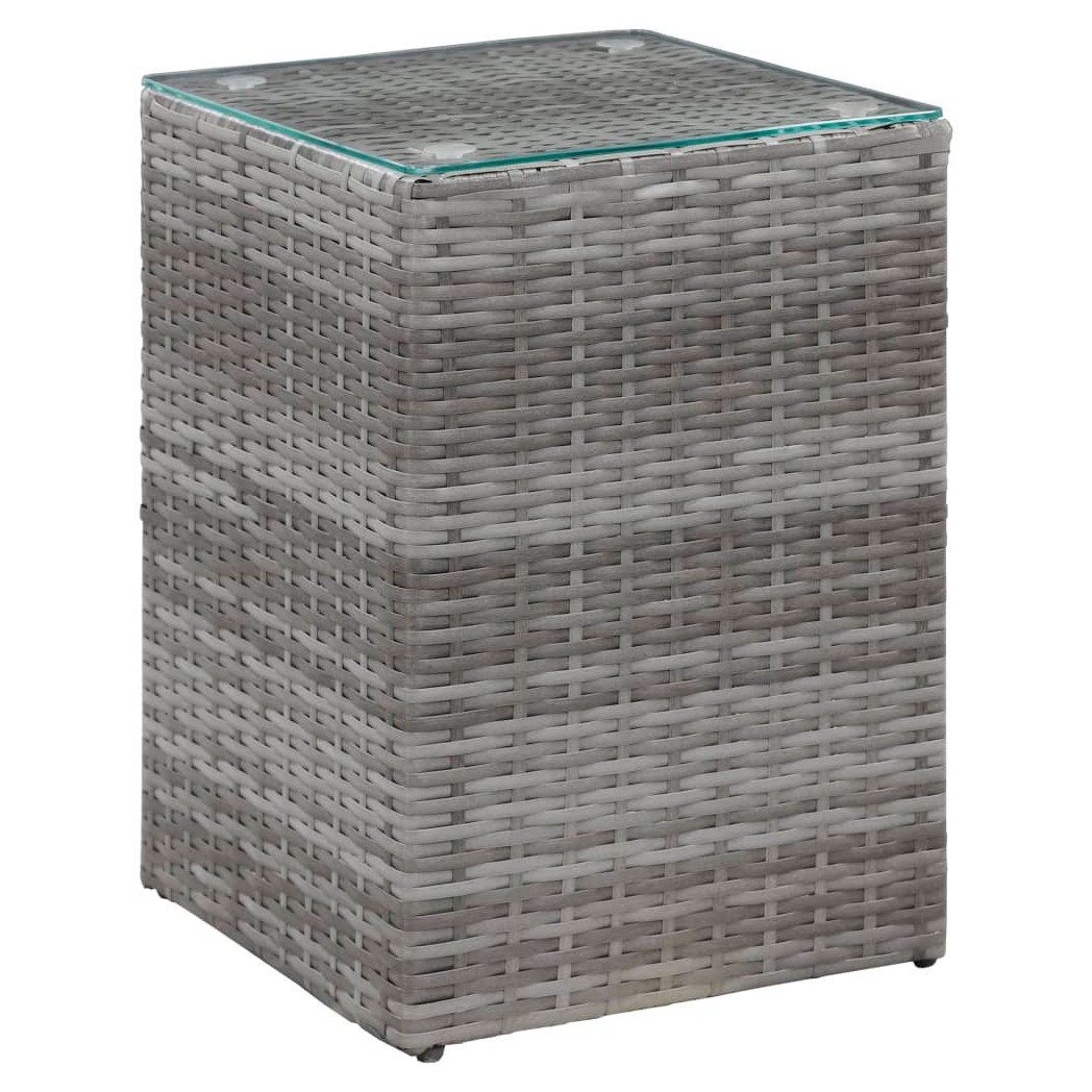 Side Tables 3 pcs with Glass Top Grey Poly Rattan
