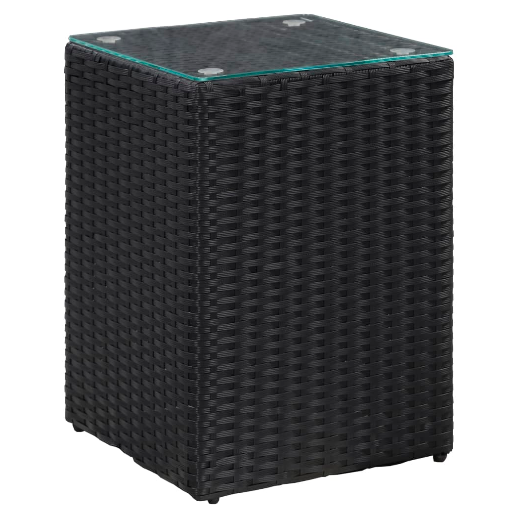 Side Tables 3 pcs with Glass Top Black Poly Rattan
