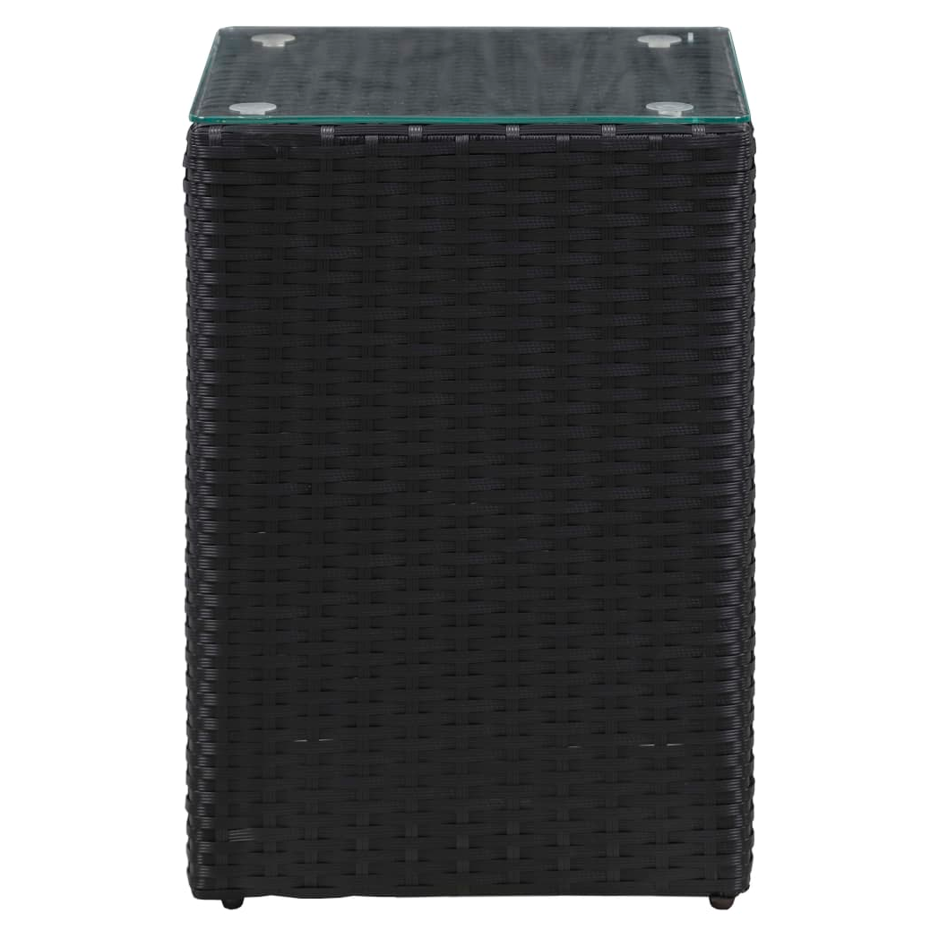 Side Tables 3 pcs with Glass Top Black Poly Rattan