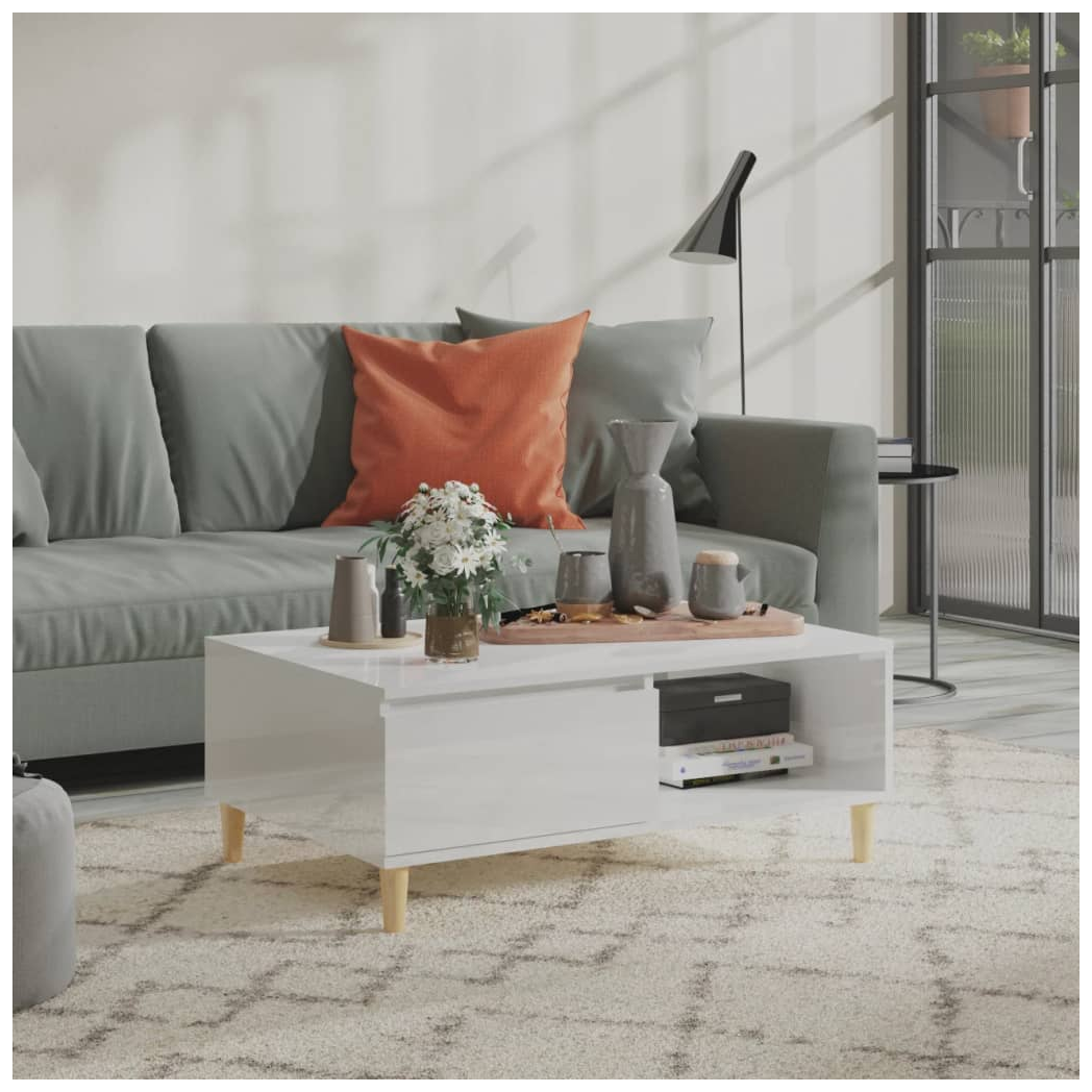 Coffee Table High Gloss White 90x60x35 cm Engineered Wood