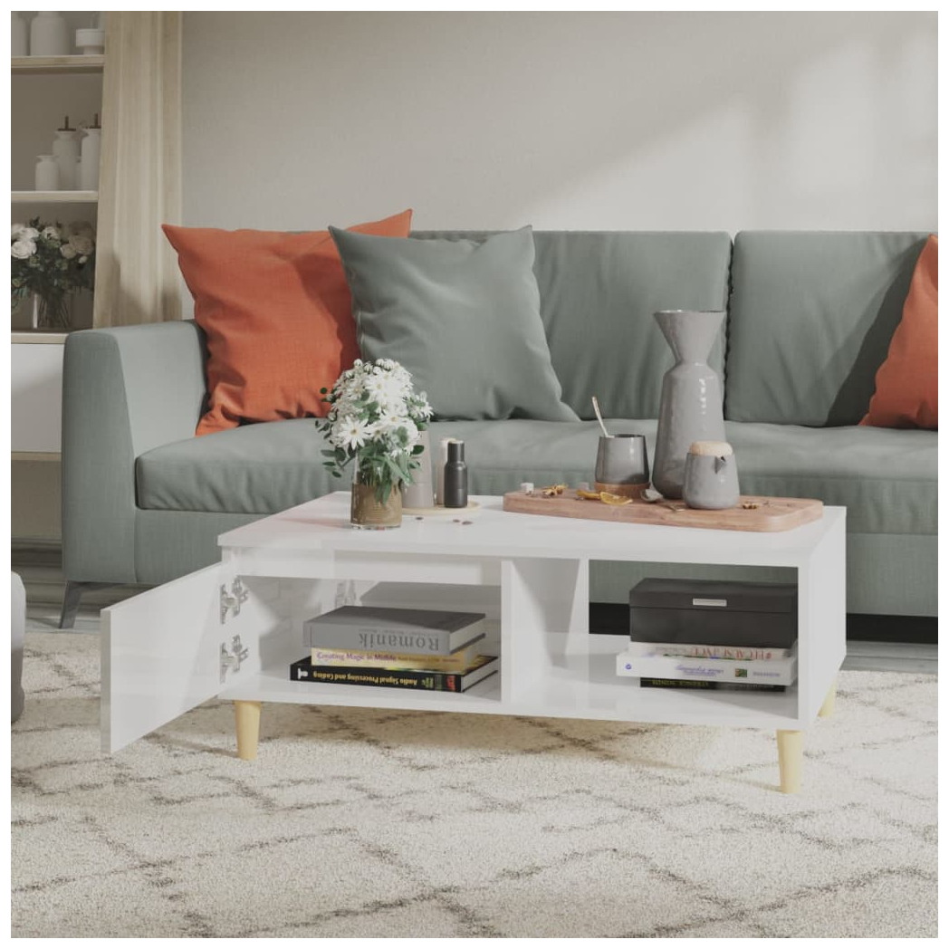 Coffee Table High Gloss White 90x60x35 cm Engineered Wood