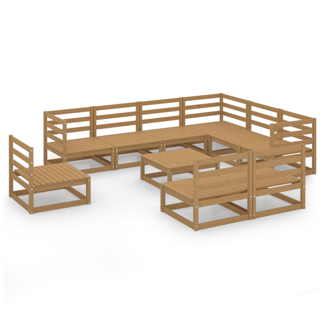 10 Piece Garden Lounge Set Honey Brown Solid Pinewood