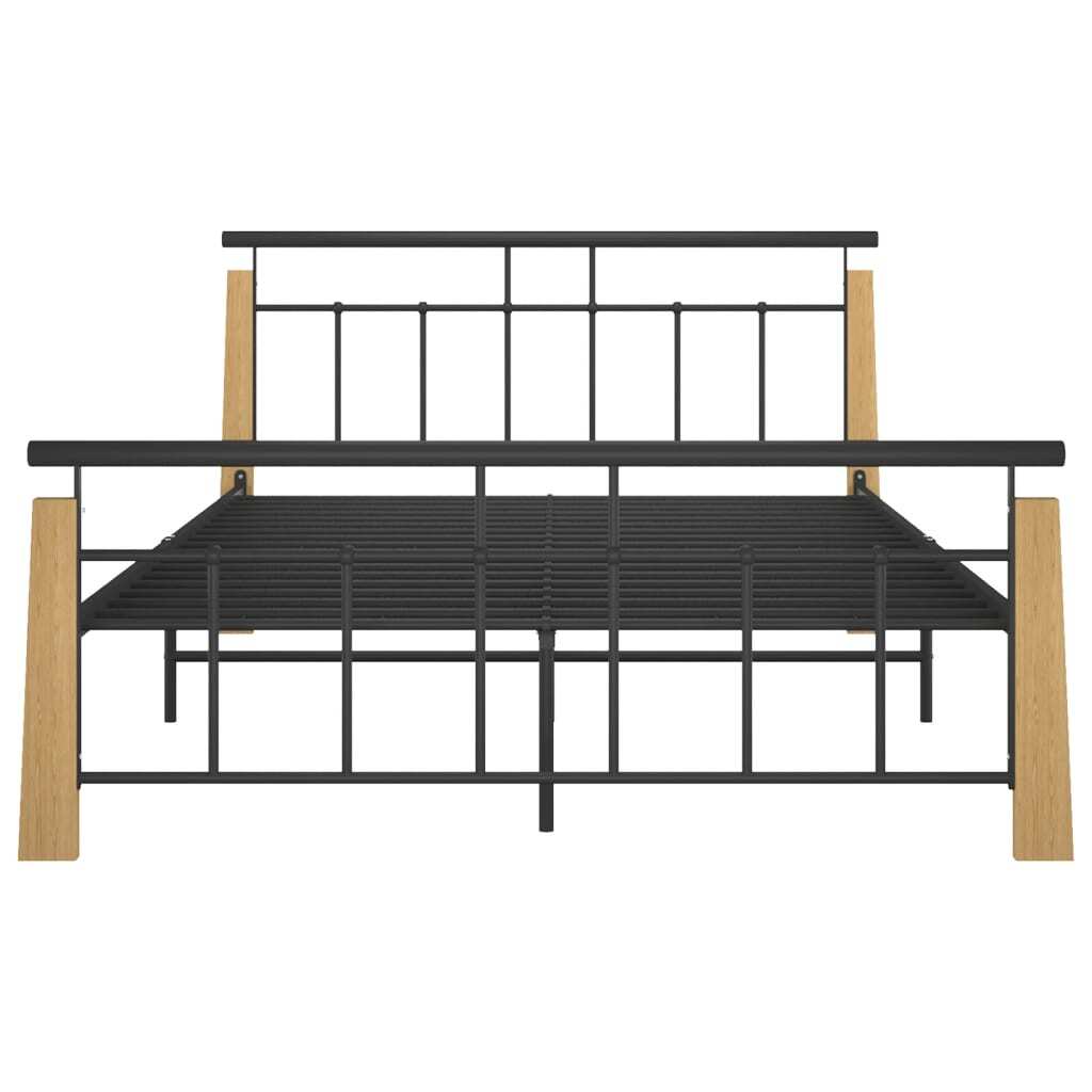 Bed Frame Metal and Solid Oak Wood 140x200 cm
