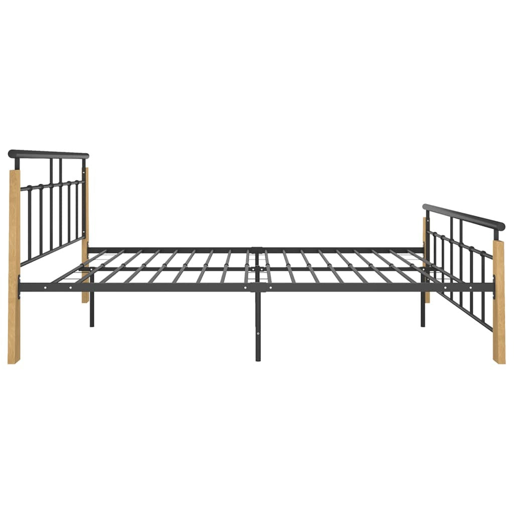Bed Frame Metal and Solid Oak Wood 140x200 cm