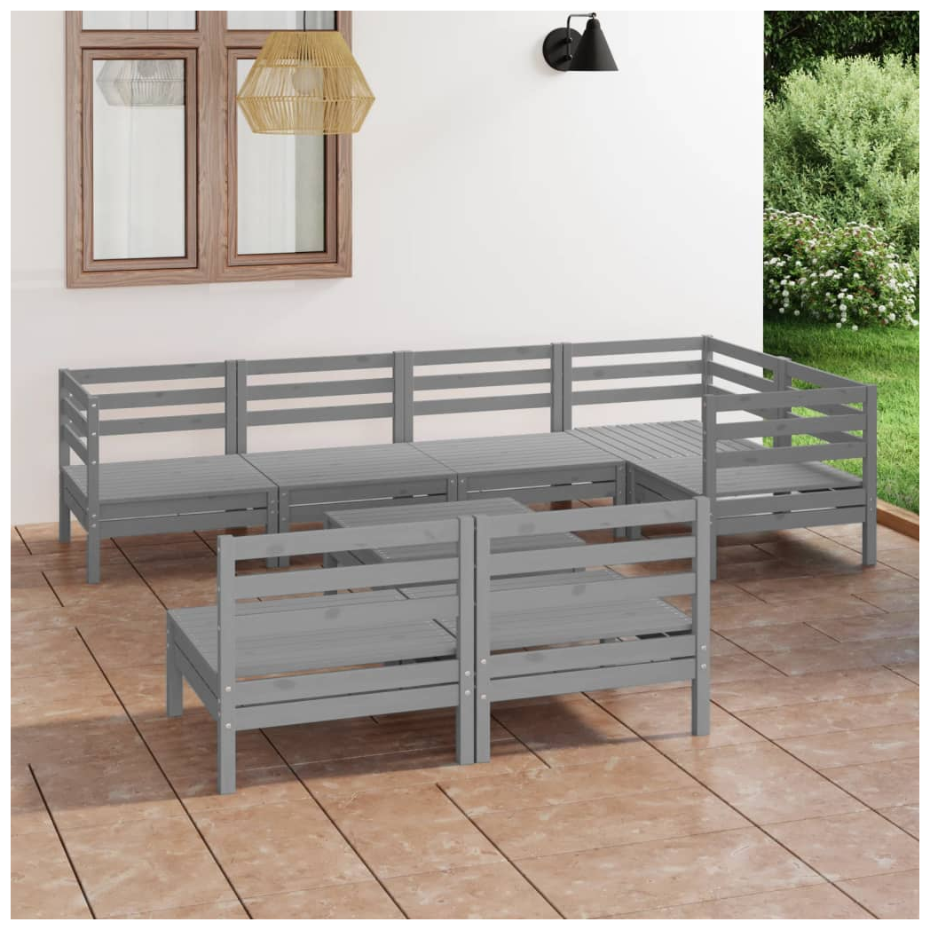8 Piece Garden Lounge Set Solid Pinewood Grey