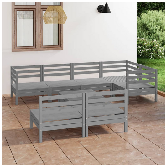 8 Piece Garden Lounge Set Solid Pinewood Grey