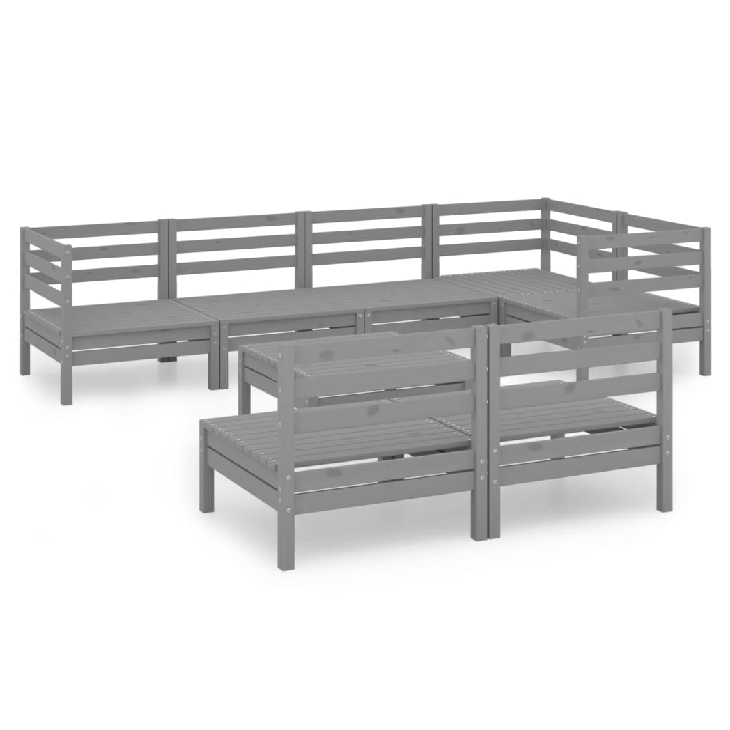 8 Piece Garden Lounge Set Solid Pinewood Grey