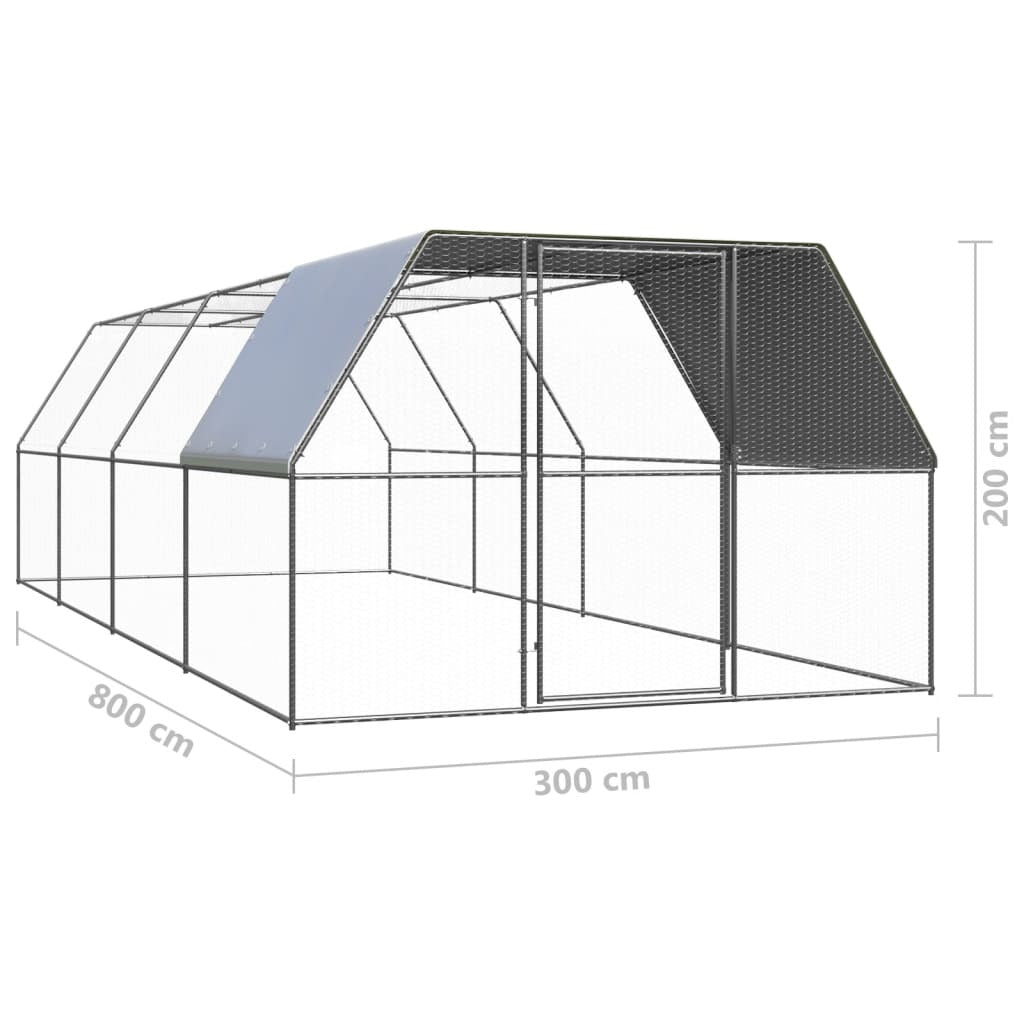 Outdoor Chicken Cage 3x8x2 m Galvanised Steel