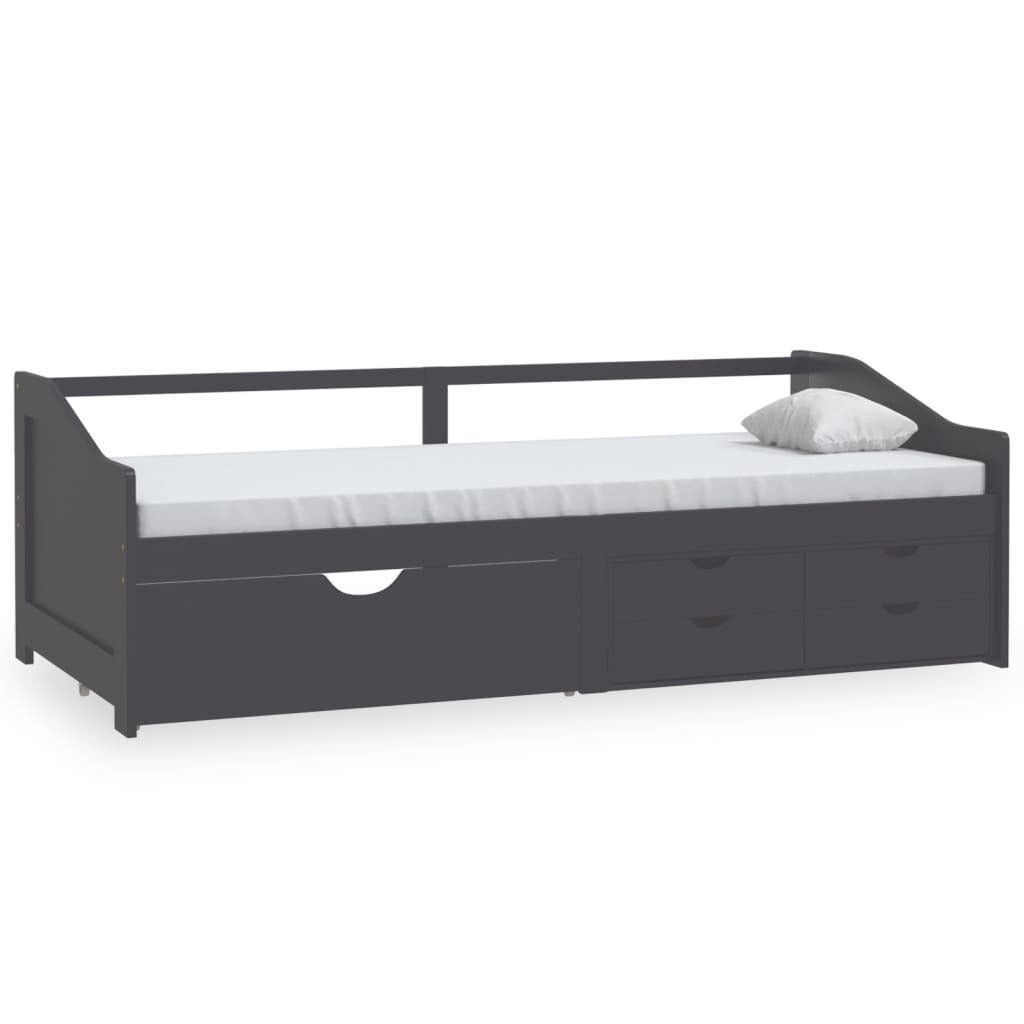 3-Seater Day Bed with Drawers Grey Solid Pinewood 90x200 cm
