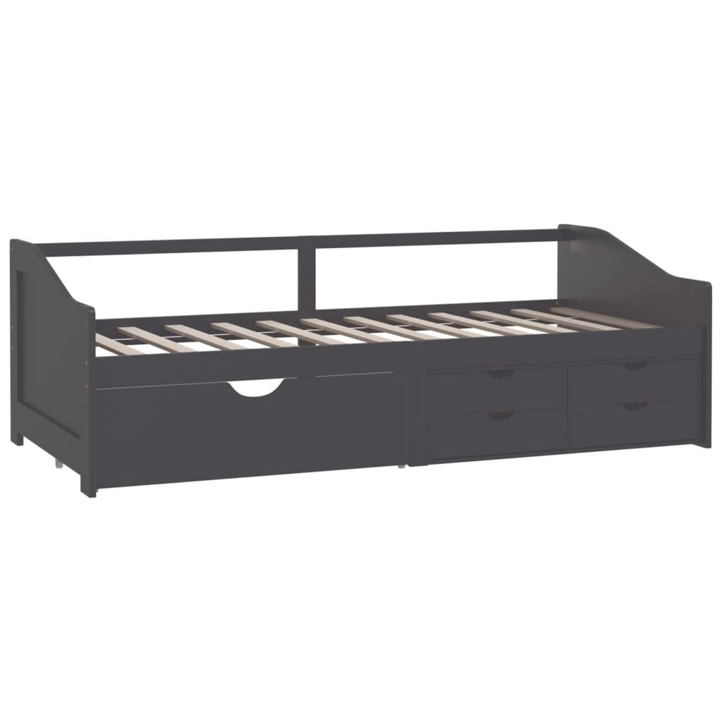 3-Seater Day Bed with Drawers Grey Solid Pinewood 90x200 cm