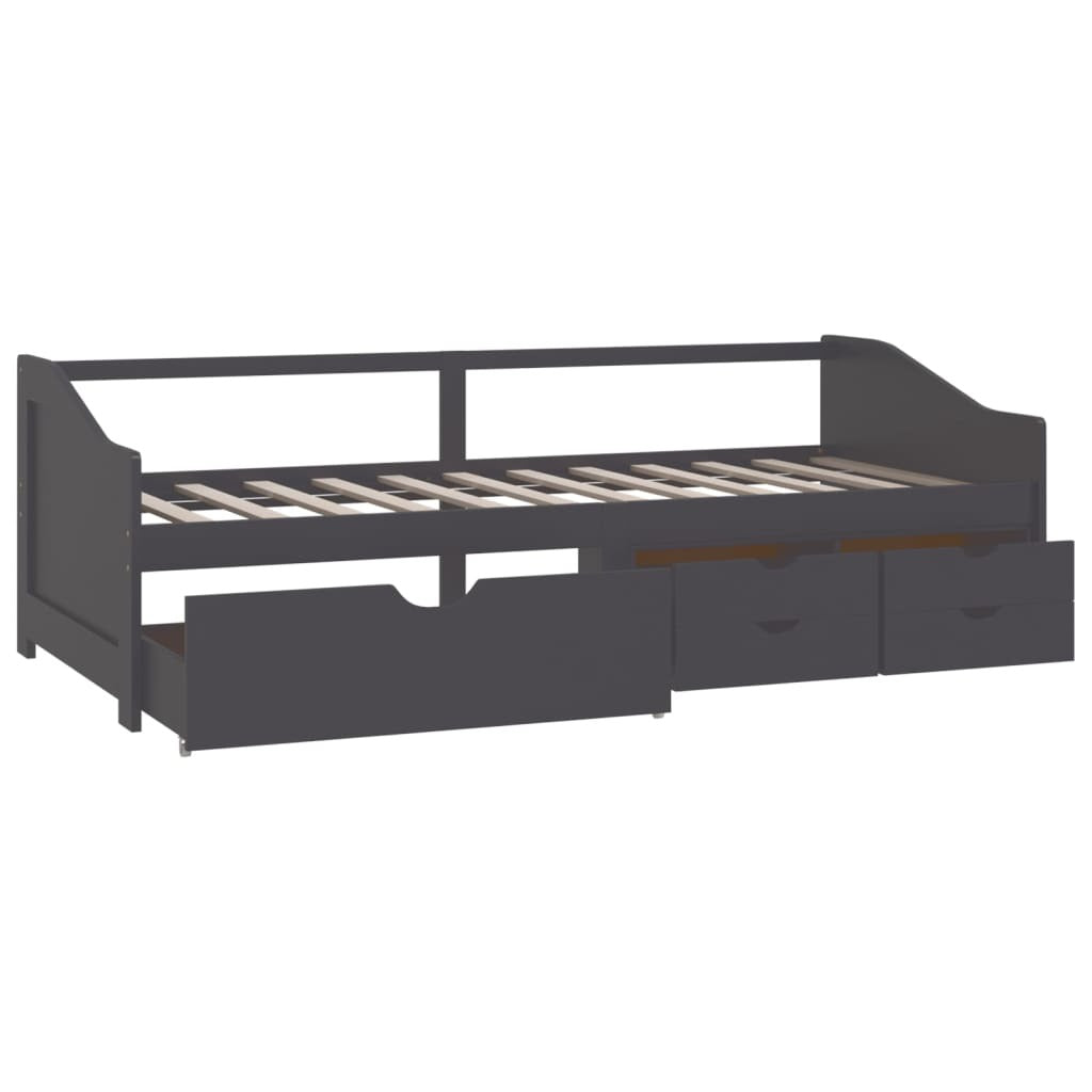 3-Seater Day Bed with Drawers Grey Solid Pinewood 90x200 cm