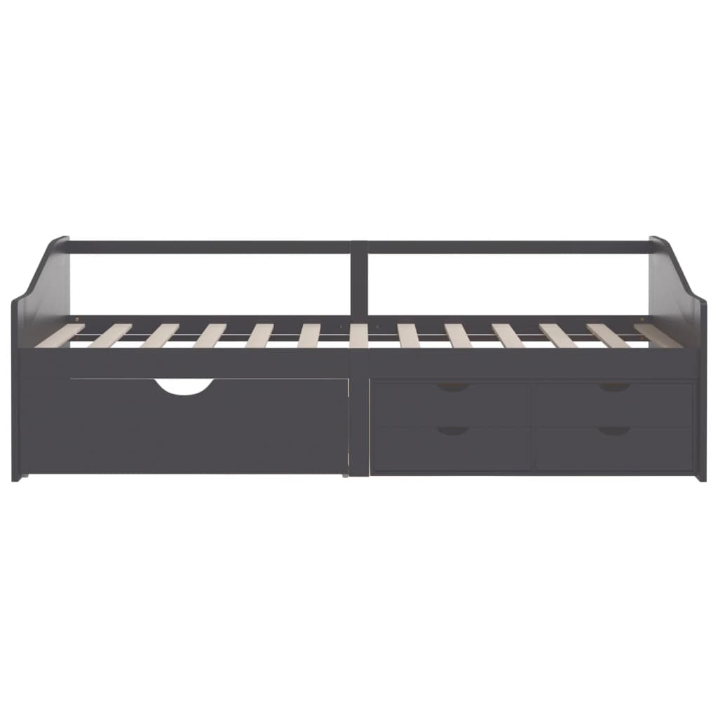 3-Seater Day Bed with Drawers Grey Solid Pinewood 90x200 cm
