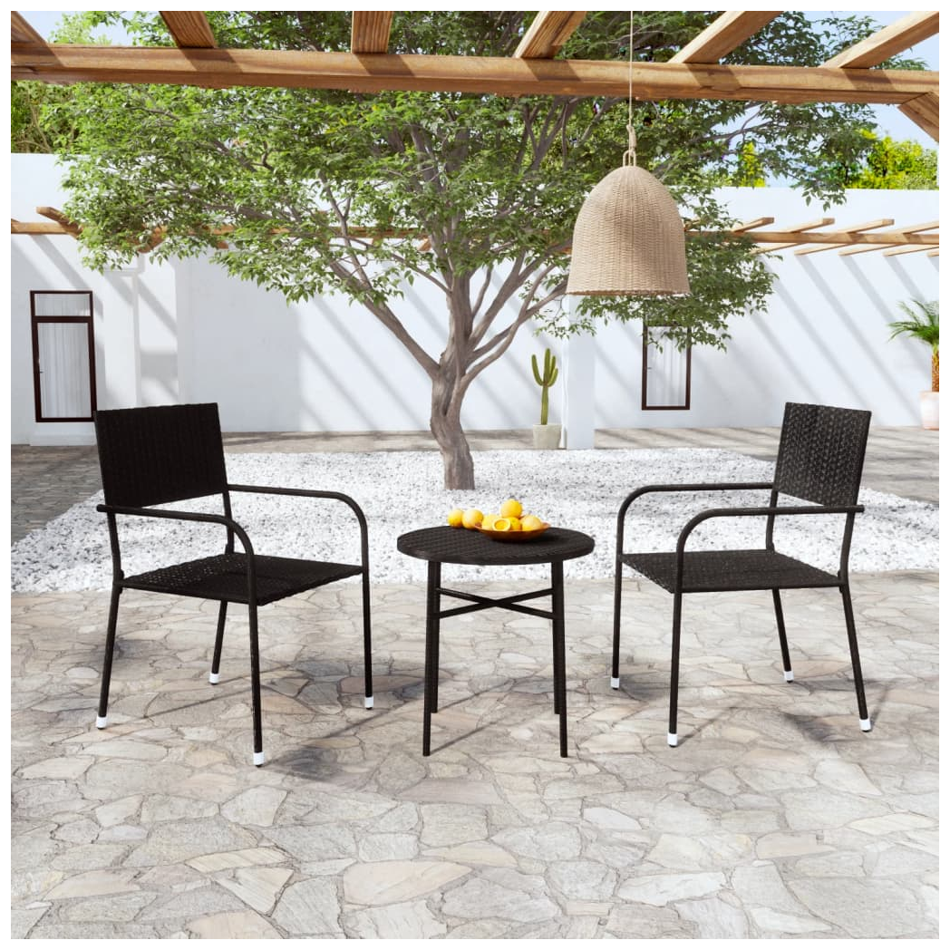 3 Piece Garden Dining Set Poly Rattan Black