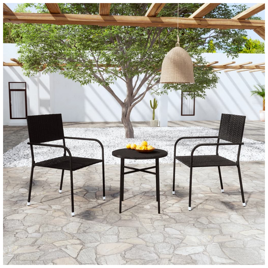 3 Piece Garden Dining Set Poly Rattan Black