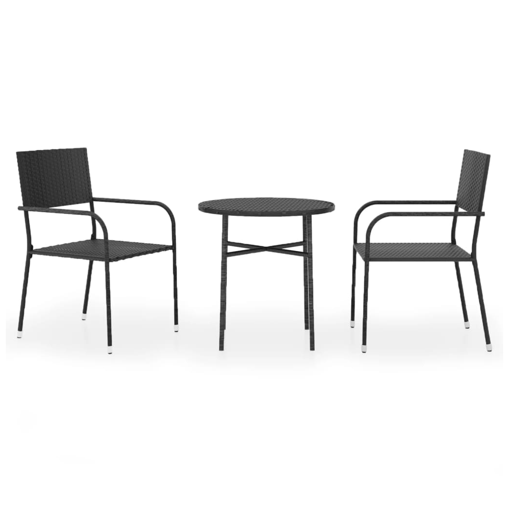 3 Piece Garden Dining Set Poly Rattan Black