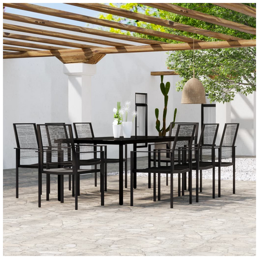 9 Piece Garden Dining Set Black