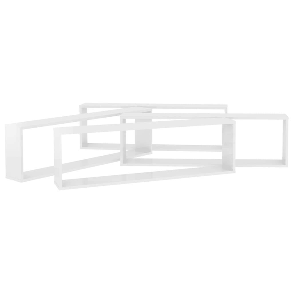 Wall Cube Shelf 4 pcs High Gloss White 100x15x30 cm Engineered Wood
