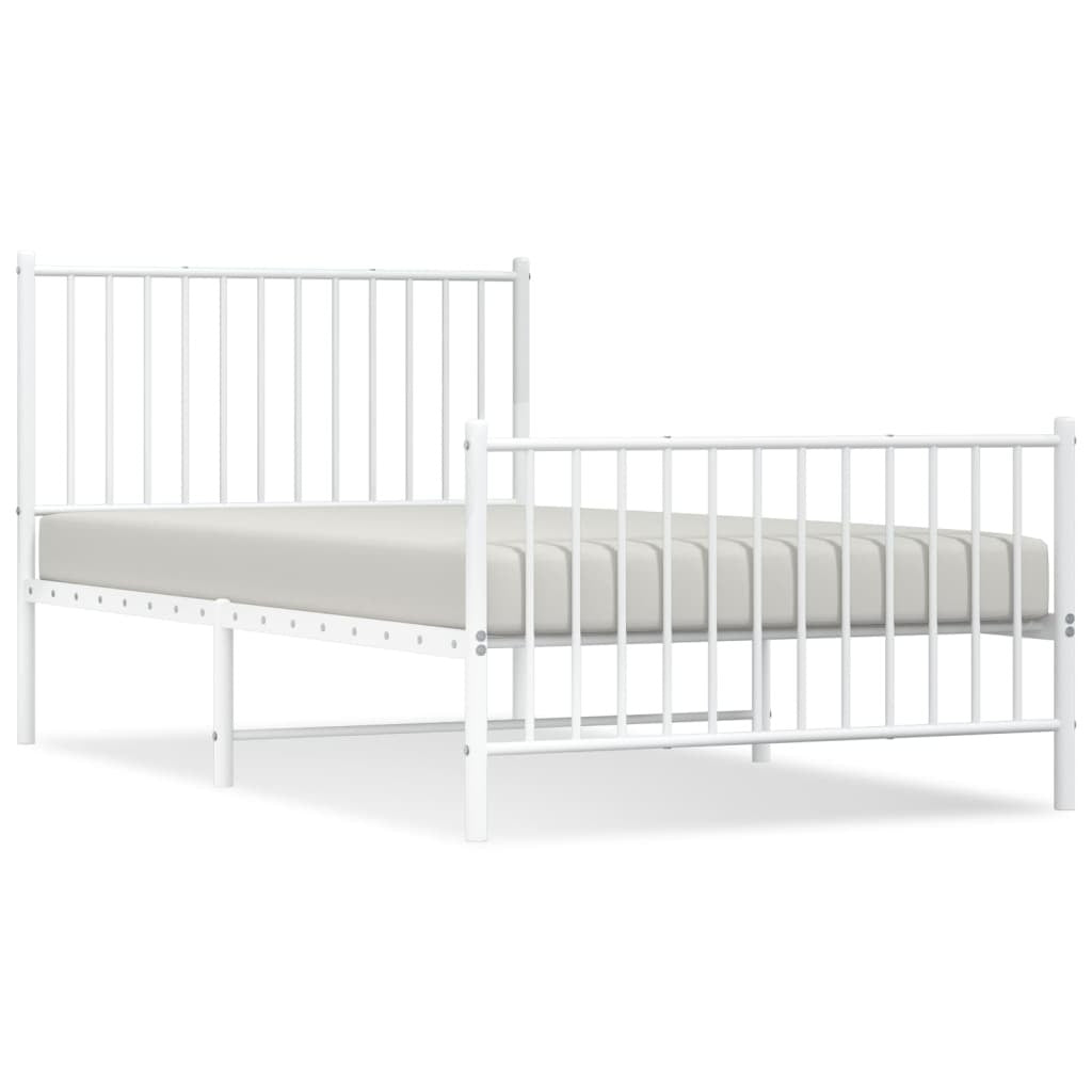 Metal Bed Frame with Headboard and Footboard White 100x190 cm
