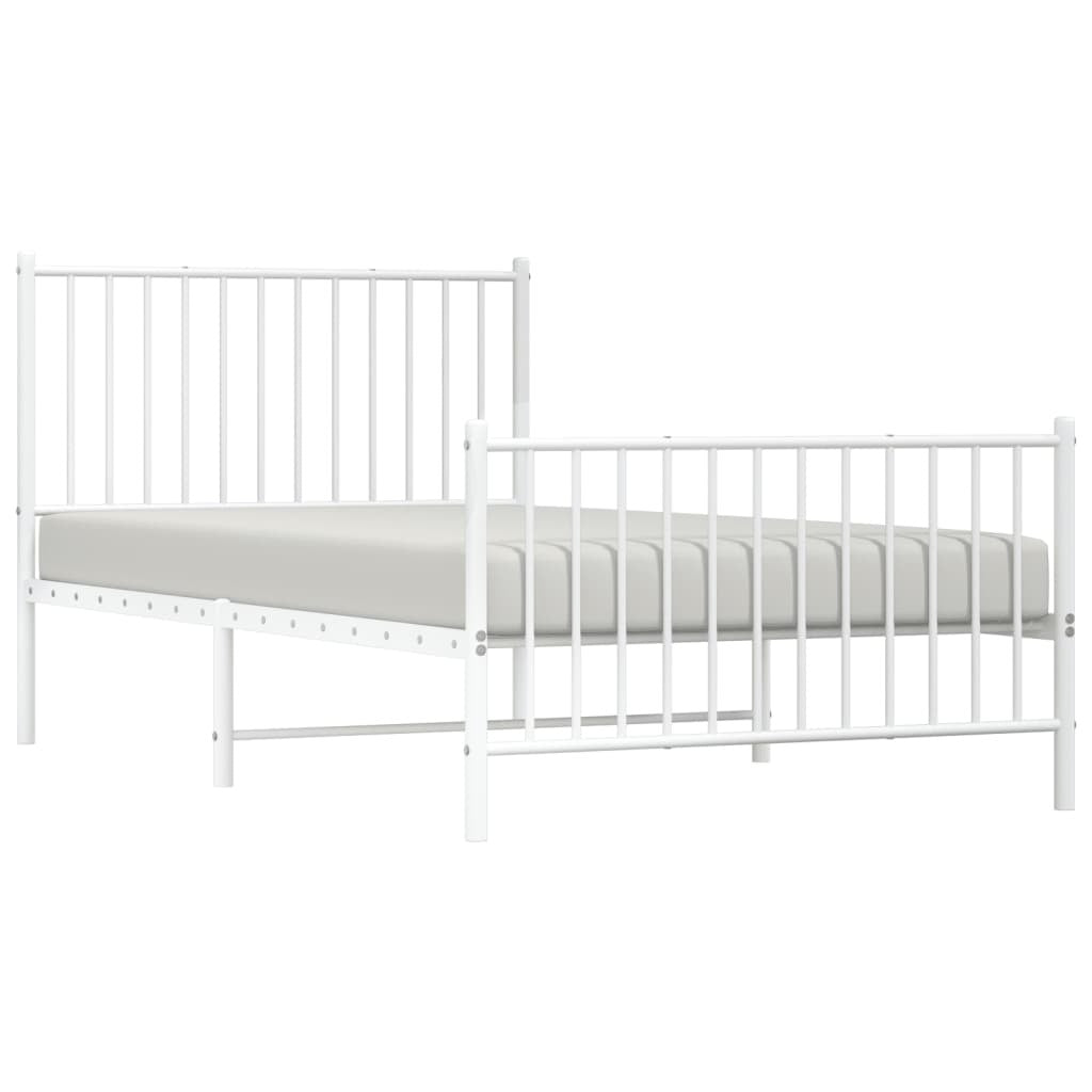 Metal Bed Frame with Headboard and Footboard White 100x190 cm