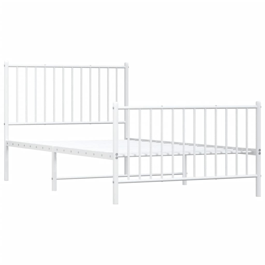 Metal Bed Frame with Headboard and Footboard White 100x190 cm
