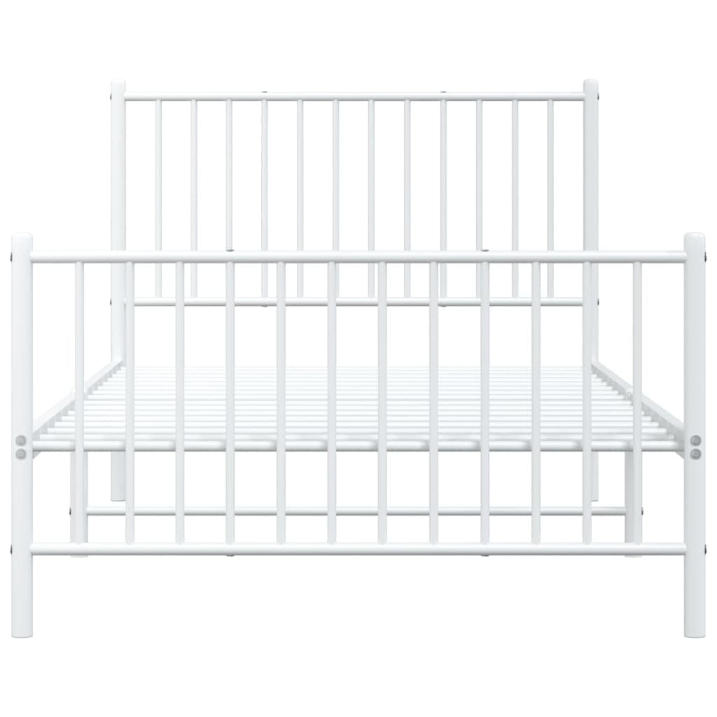 Metal Bed Frame with Headboard and Footboard White 100x190 cm