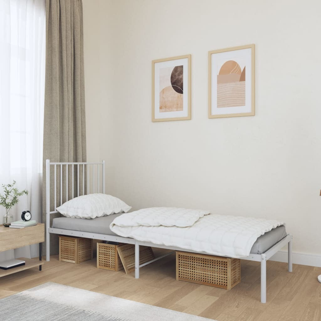 Metal Bed Frame with Headboard White 75x190 cm Small Single