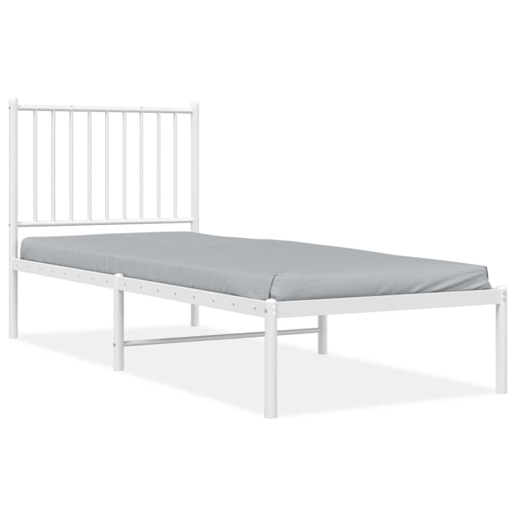 Metal Bed Frame with Headboard White 75x190 cm Small Single