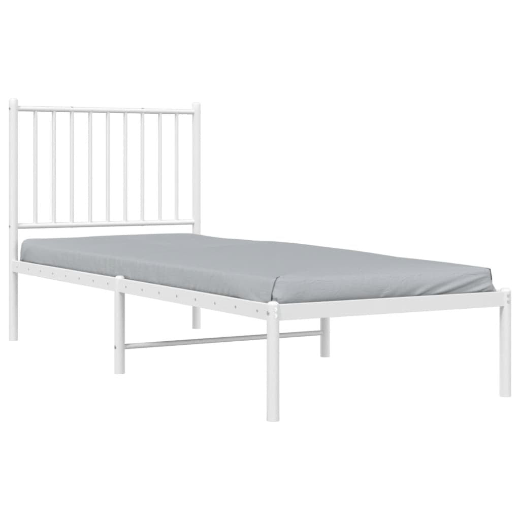 Metal Bed Frame with Headboard White 75x190 cm Small Single
