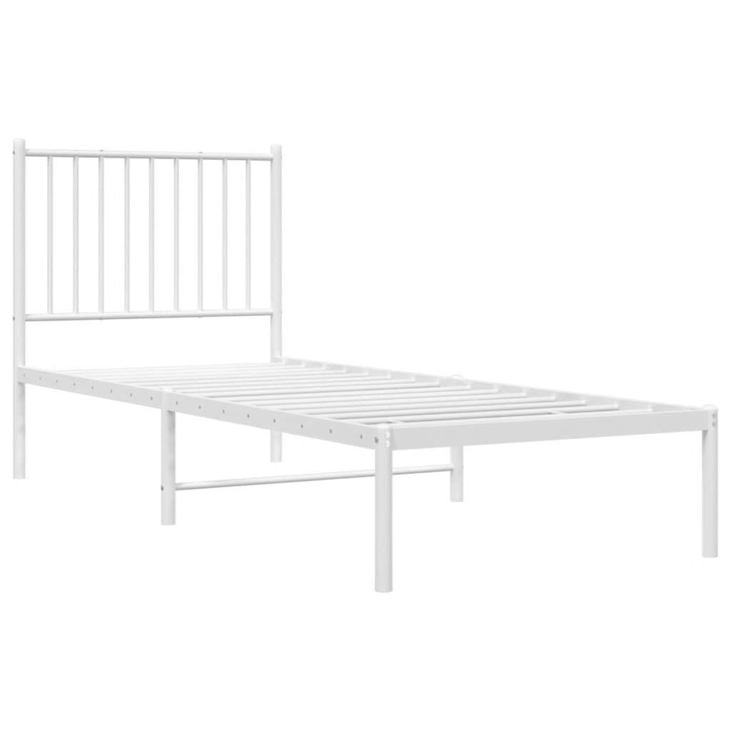 Metal Bed Frame with Headboard White 75x190 cm Small Single