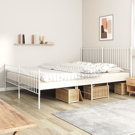 Metal Bed Frame with Headboard and Footboard White 193x203 cm