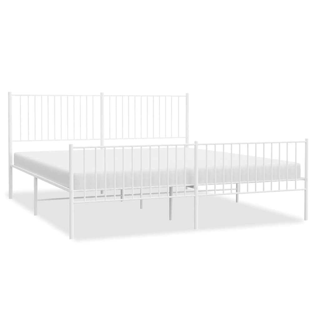 Metal Bed Frame with Headboard and Footboard White 193x203 cm