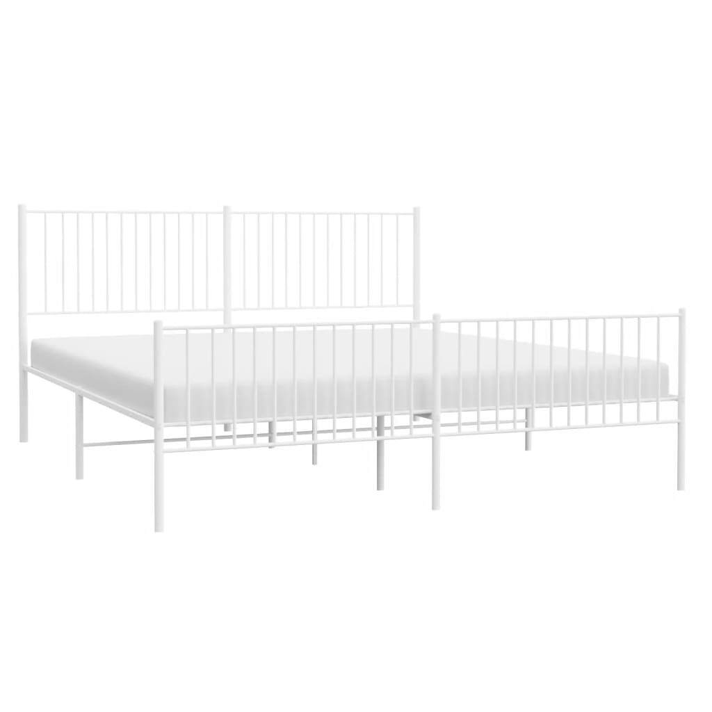 Metal Bed Frame with Headboard and Footboard White 193x203 cm