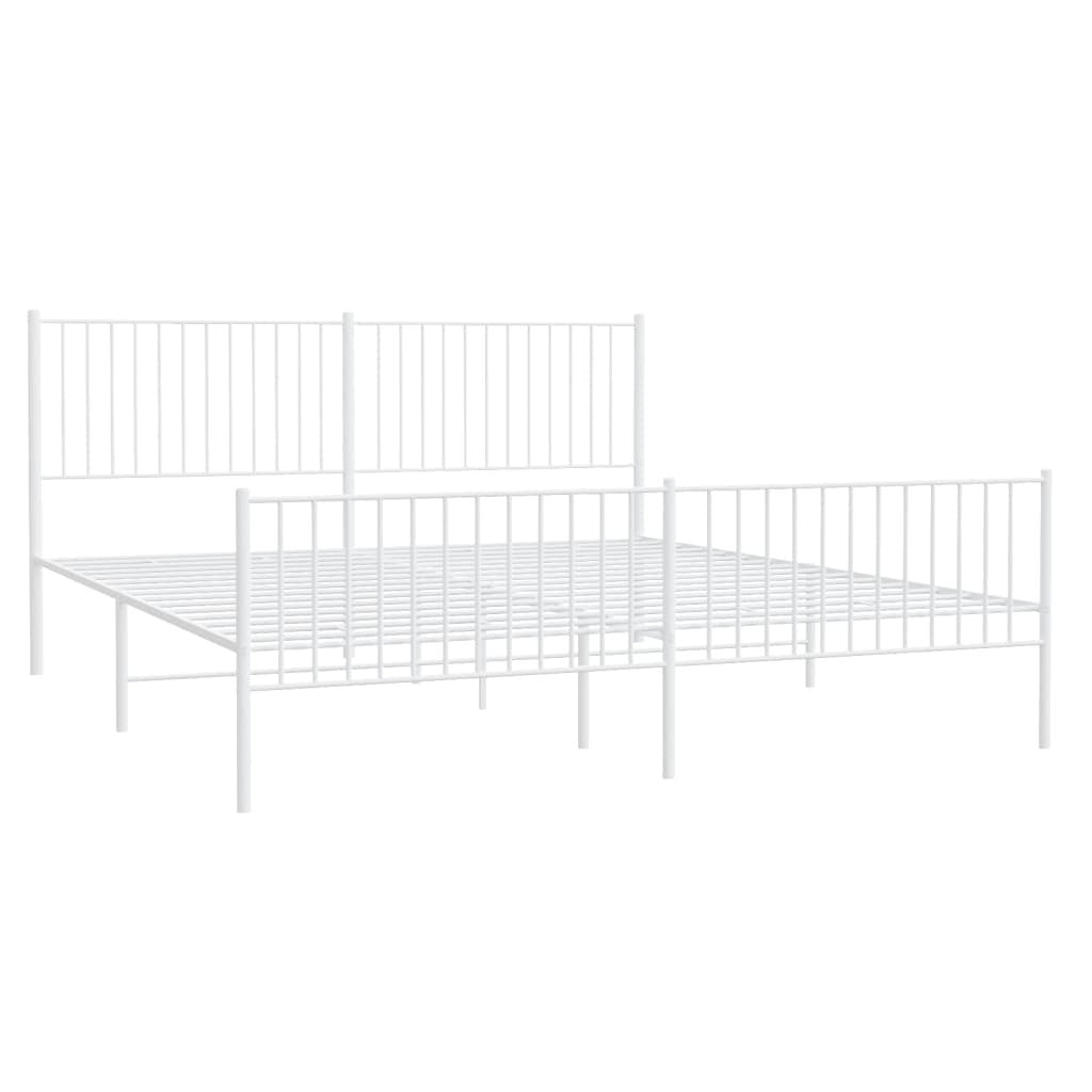 Metal Bed Frame with Headboard and Footboard White 193x203 cm