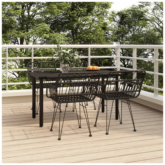 5 Piece Garden Dining Set Black Poly Rattan