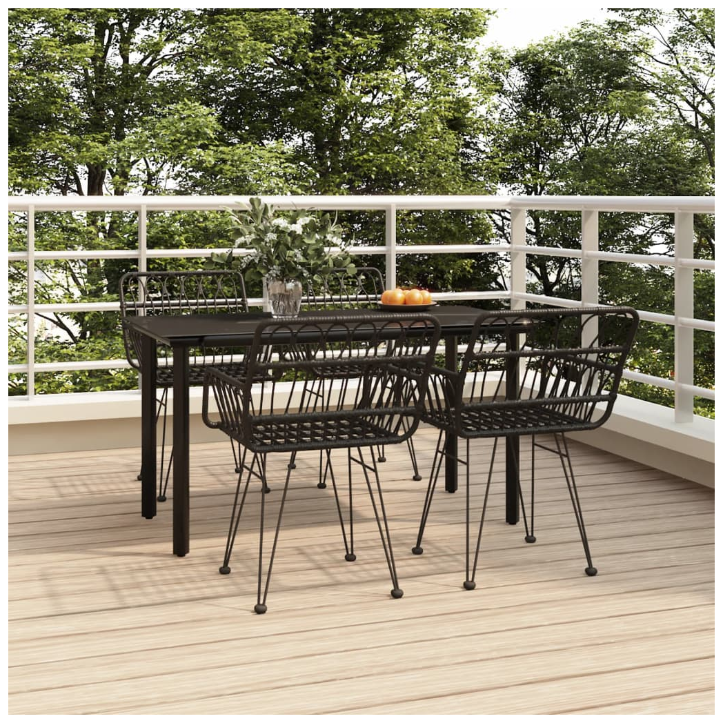 5 Piece Garden Dining Set Black Poly Rattan