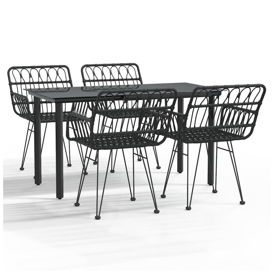 5 Piece Garden Dining Set Black Poly Rattan