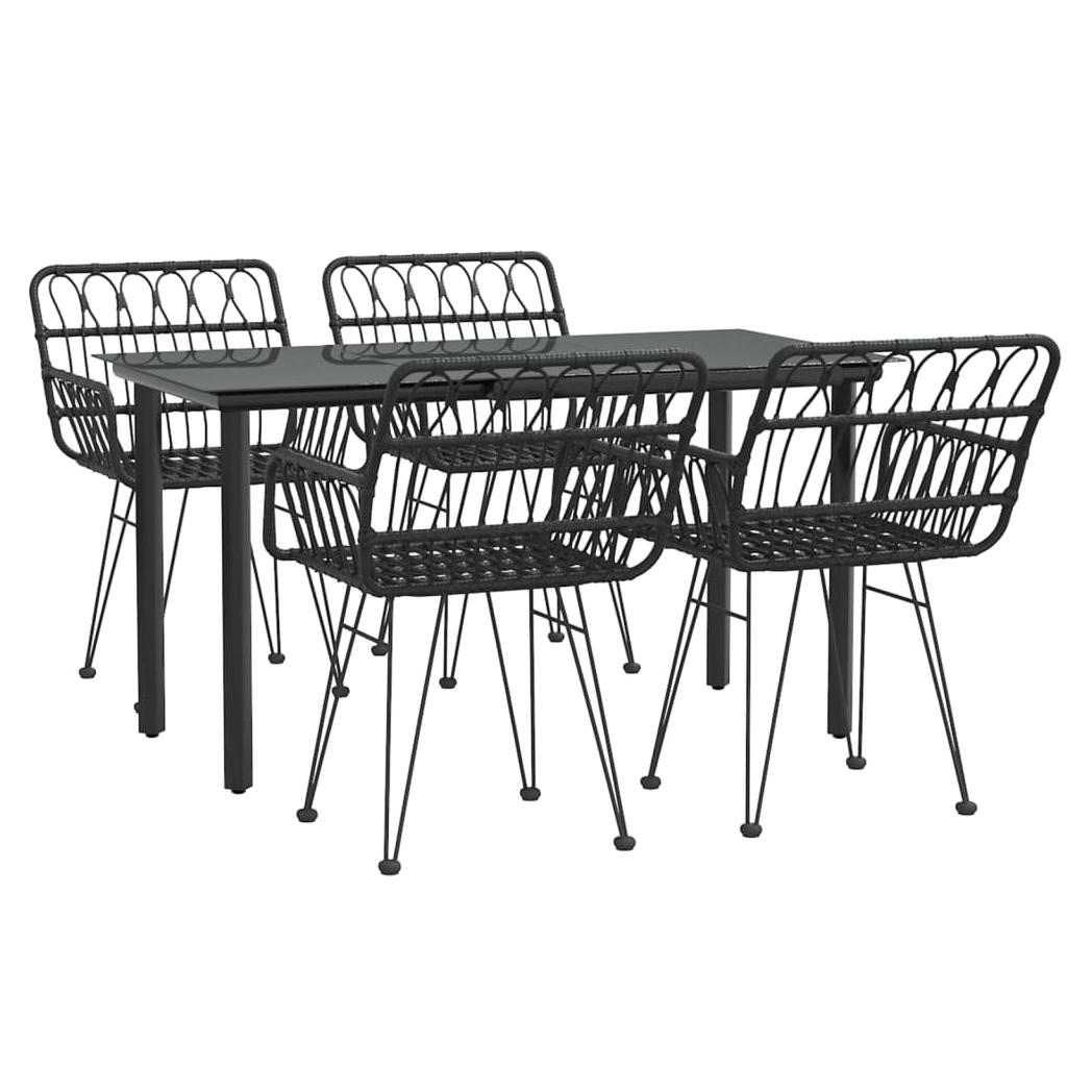 5 Piece Garden Dining Set Black Poly Rattan