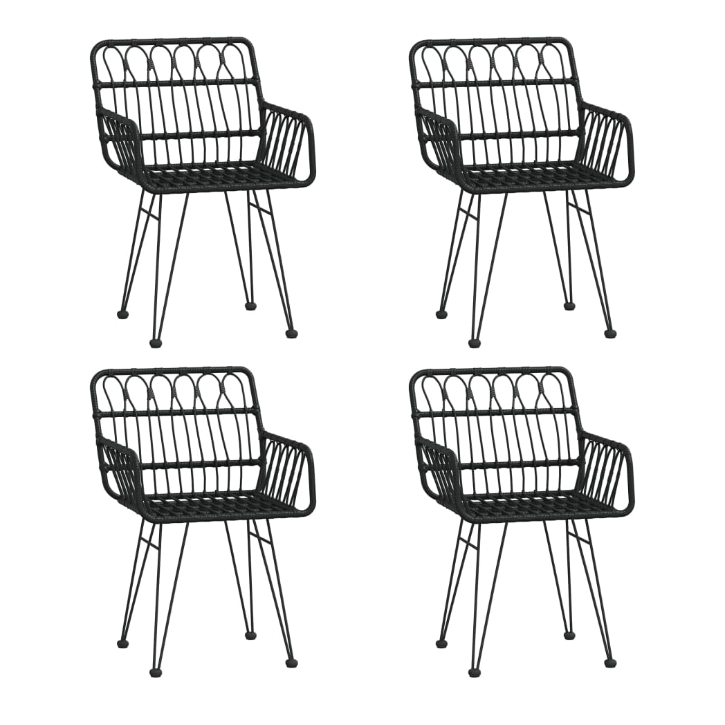 5 Piece Garden Dining Set Black Poly Rattan