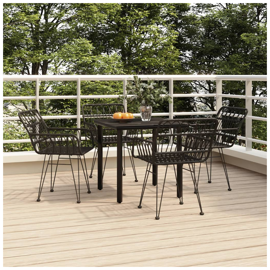 5 Piece Garden Dining Set Black Poly Rattan