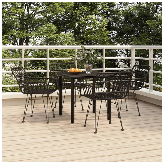 5 Piece Garden Dining Set Black Poly Rattan