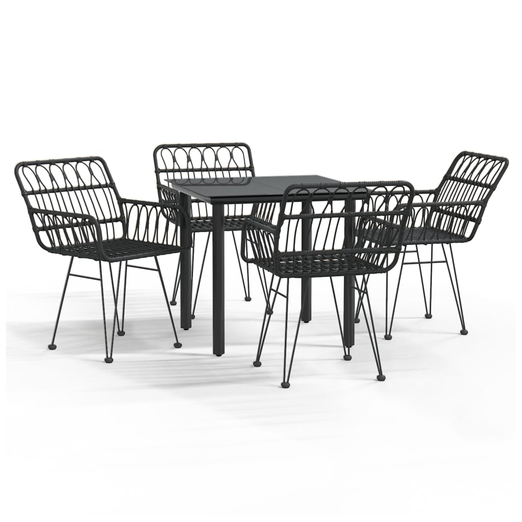 5 Piece Garden Dining Set Black Poly Rattan