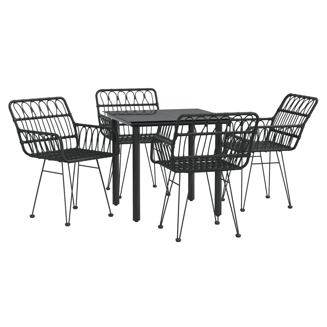 5 Piece Garden Dining Set Black Poly Rattan