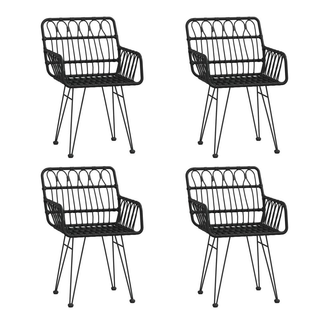 5 Piece Garden Dining Set Black Poly Rattan