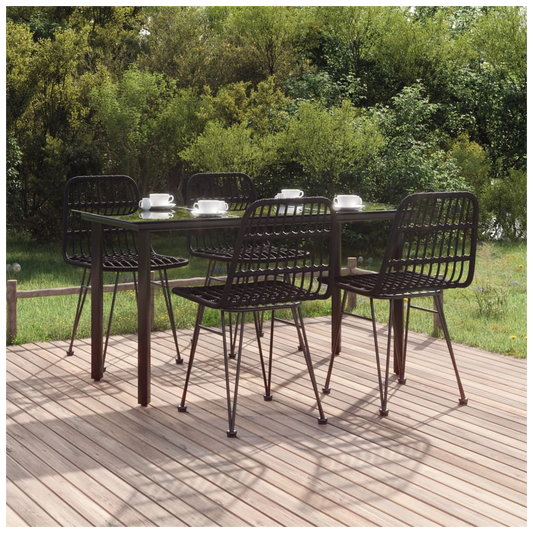 5 Piece Garden Dining Set Black Poly Rattan