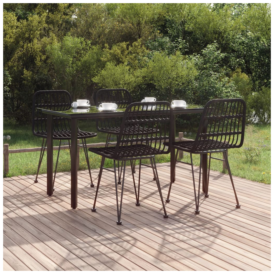 5 Piece Garden Dining Set Black Poly Rattan