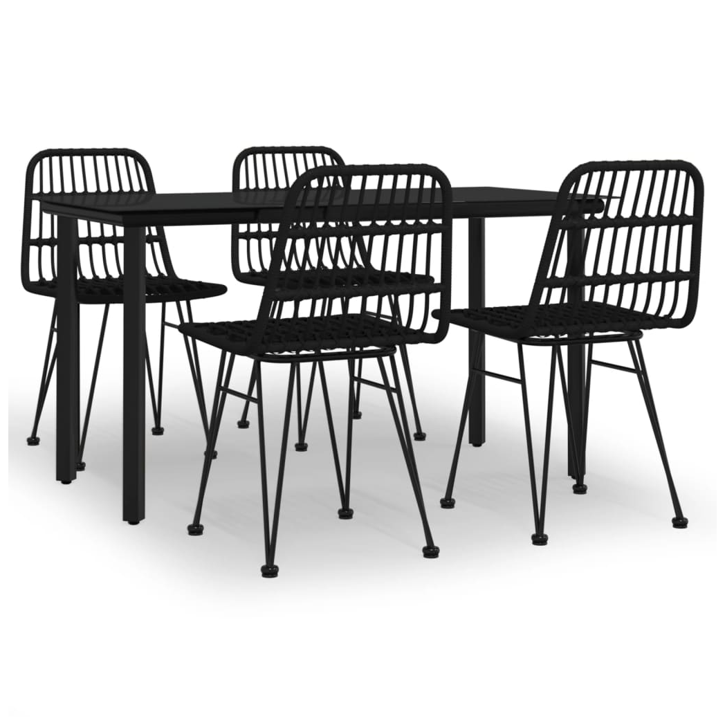 5 Piece Garden Dining Set Black Poly Rattan