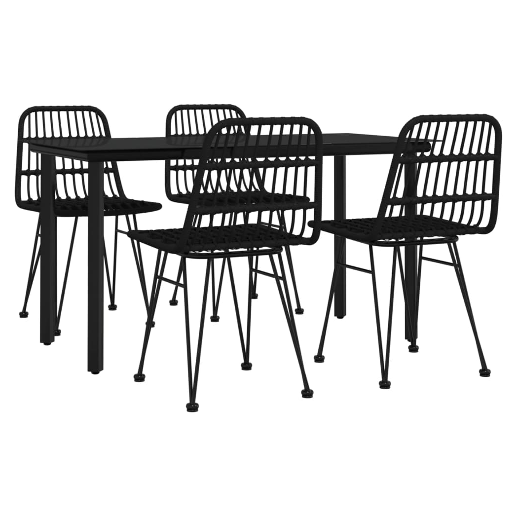 5 Piece Garden Dining Set Black Poly Rattan