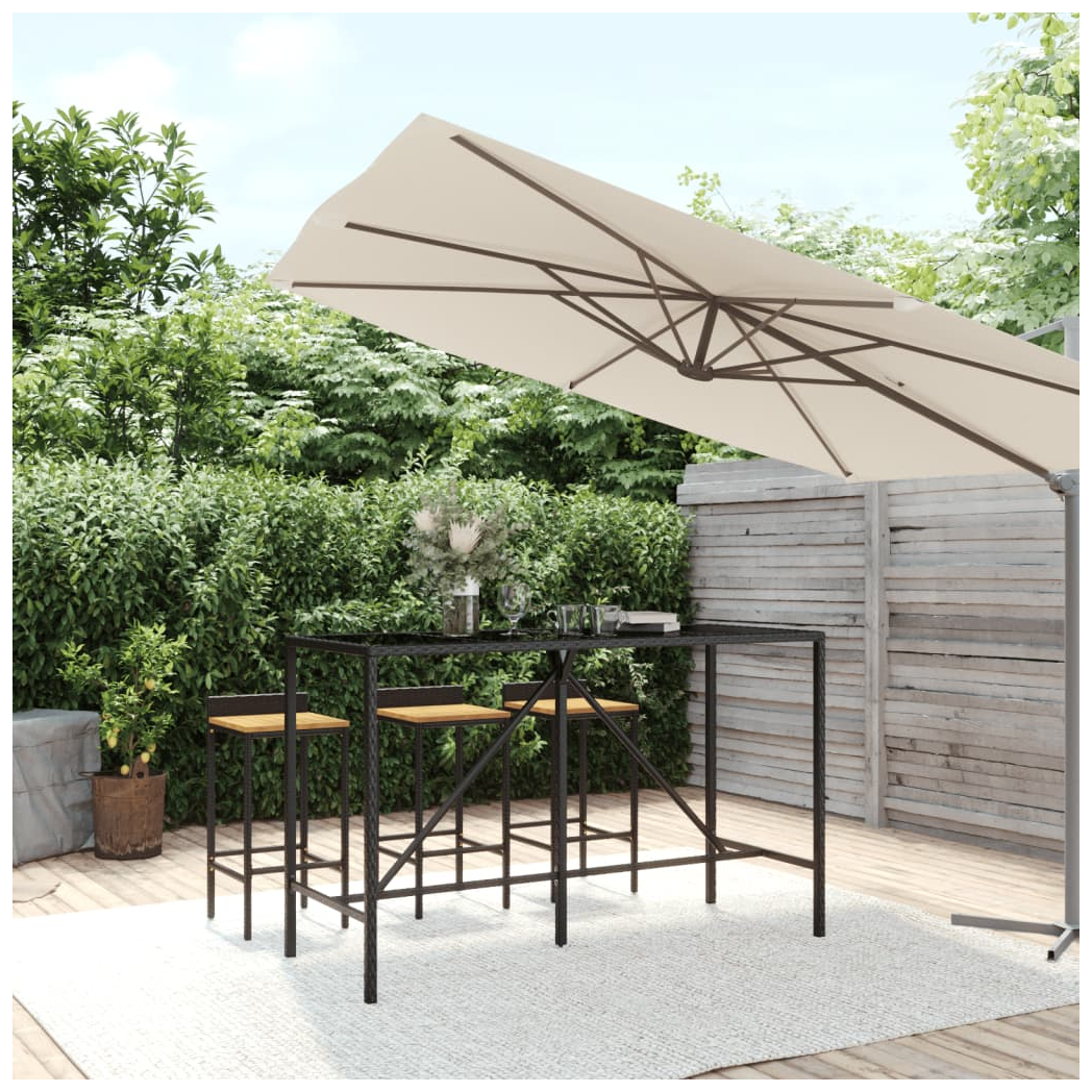 Bar Table with Glass Top Black 180x70x110 cm Poly Rattan